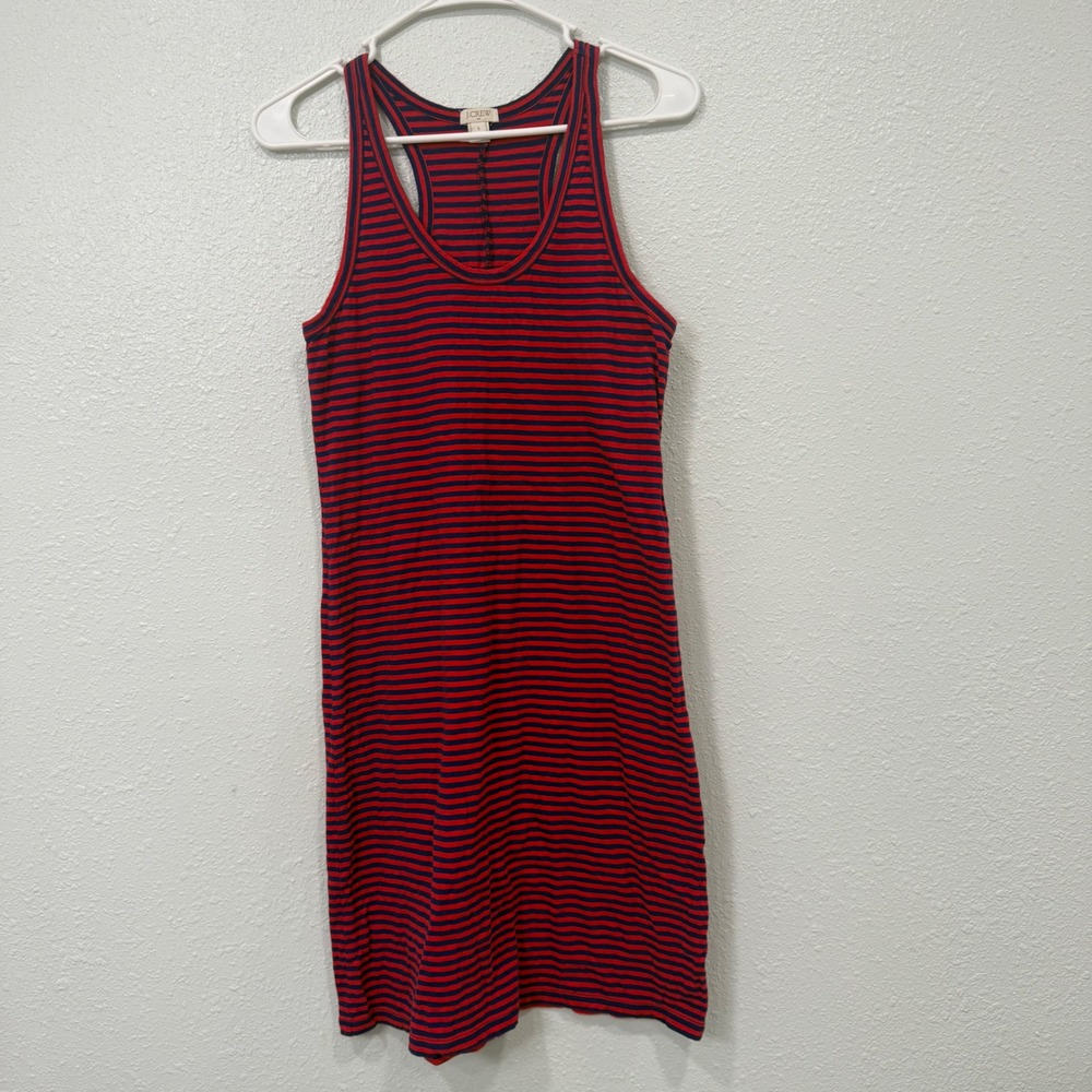 J.Crew Womens Red Navy Blue Striped Racerback Cotton Tank Dress G6458 Small